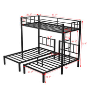 Twin over Twin & Twin Bunk Beds for 3, Twin XL over Twin & Twin Bunk Bed Metal Triple Bunk Bed, Black