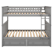 Full over Full Bunk Bed with Drawers, Convertible Beds  Gray