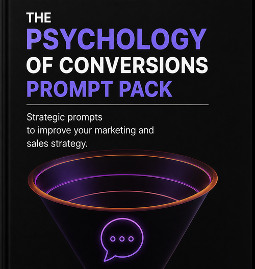 The Psychology of Conversions Prompt Pack – strategic marketing & sales prompts with neon funnel graphic