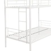 Twin metal bunk beds, metal structure bed frame with safety guardrails and 2 ladders, convertible bunk beds, white